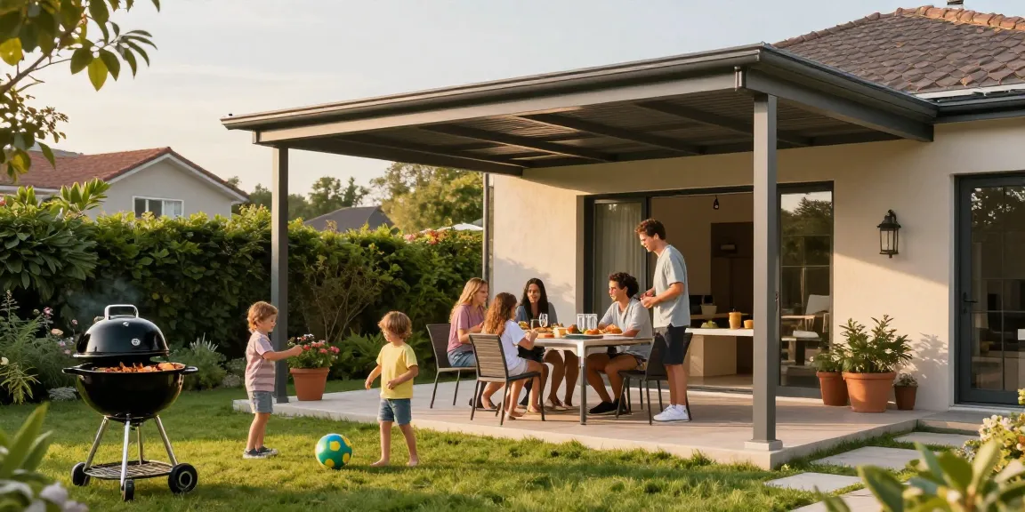Moderne Terrassenüberdachungen für eine einladende Gartenatmosphäre.