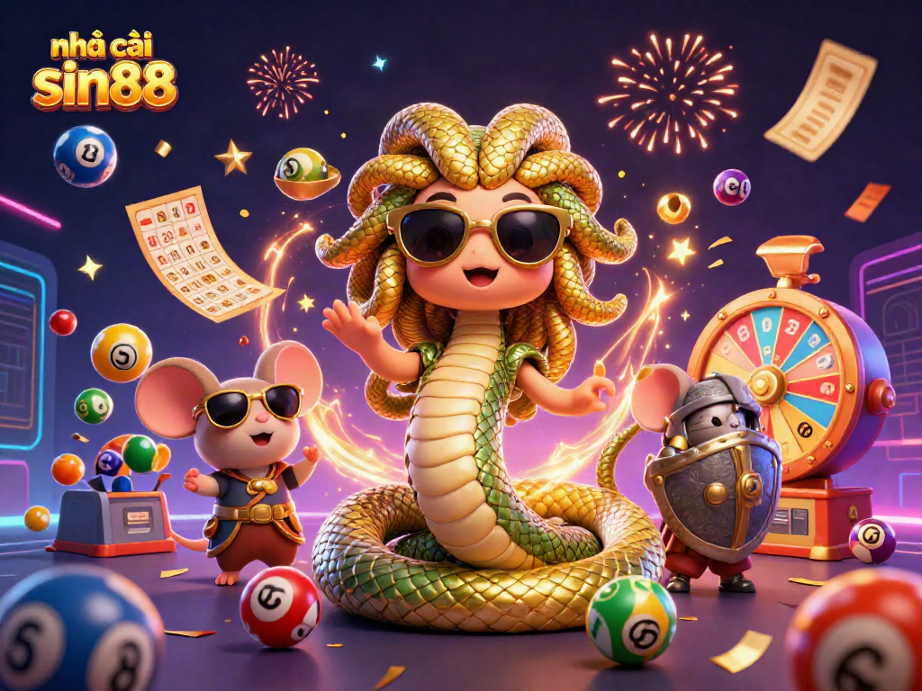 Engage with nhà cái sin88 through a dynamic casino scene filled with excitement and colorful elements.