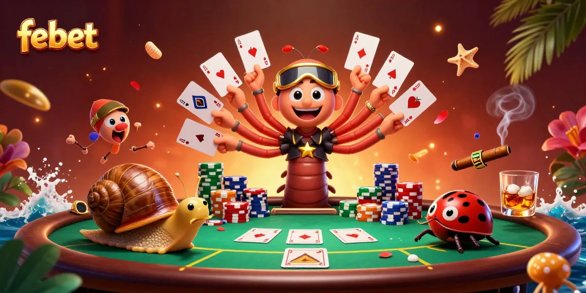 Experience thrilling gameplay at febet with a dealer showcasing hand of cards amidst vibrant casino decor.