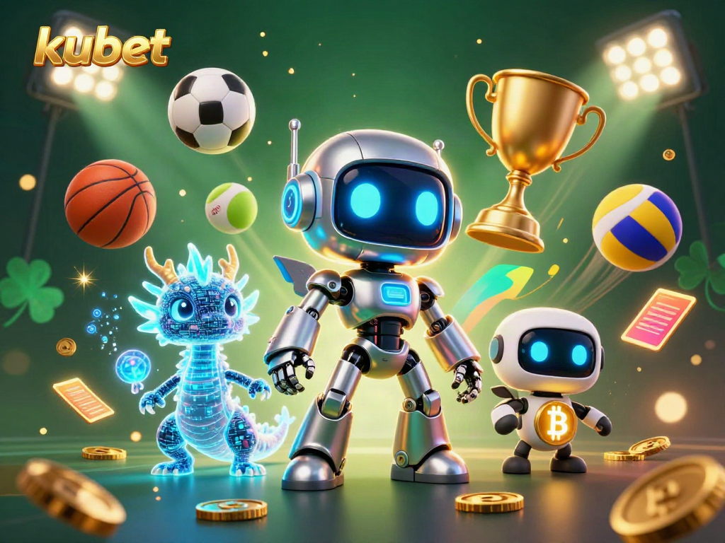 Engage in exciting kubet gaming with vibrant 3D visuals showcasing cyberpunk characters and sports elements.