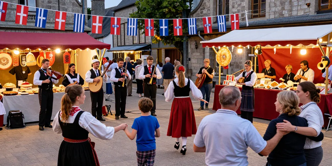 Community celebrating Breton culture at the festival featuring m98 true wallet artisans and musicians.