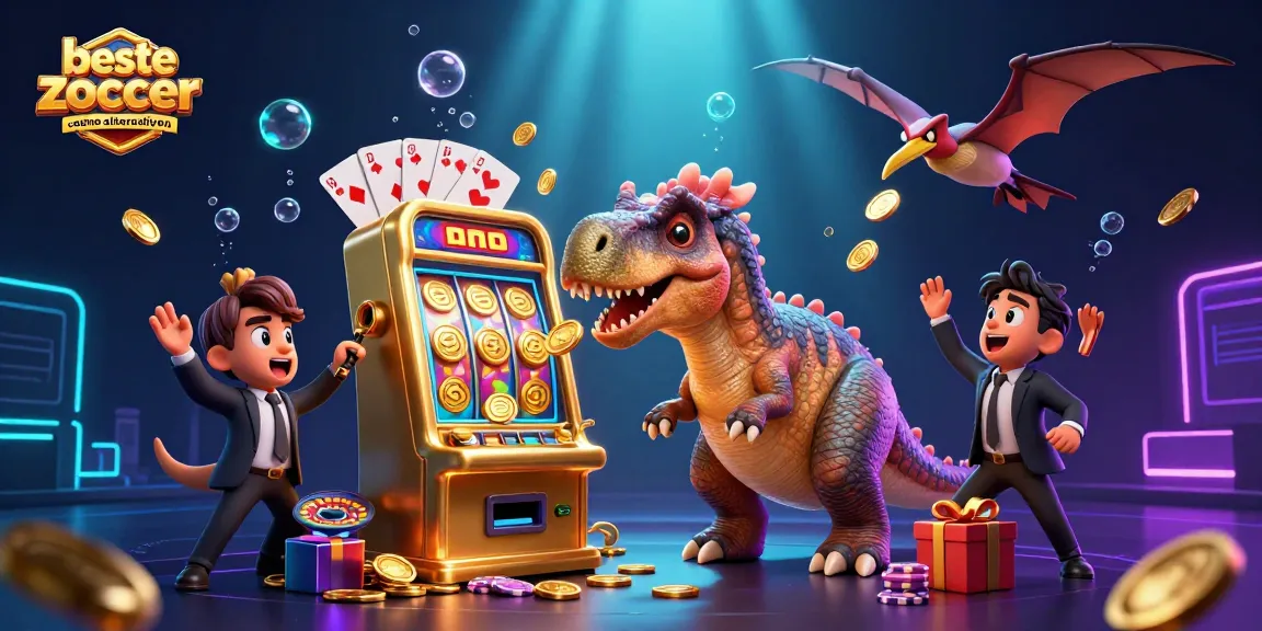 Die besten Zoccer Casino Alternativen: 3D-Illustration mit Gewinnsymbolen und Jackpot-Elementen.